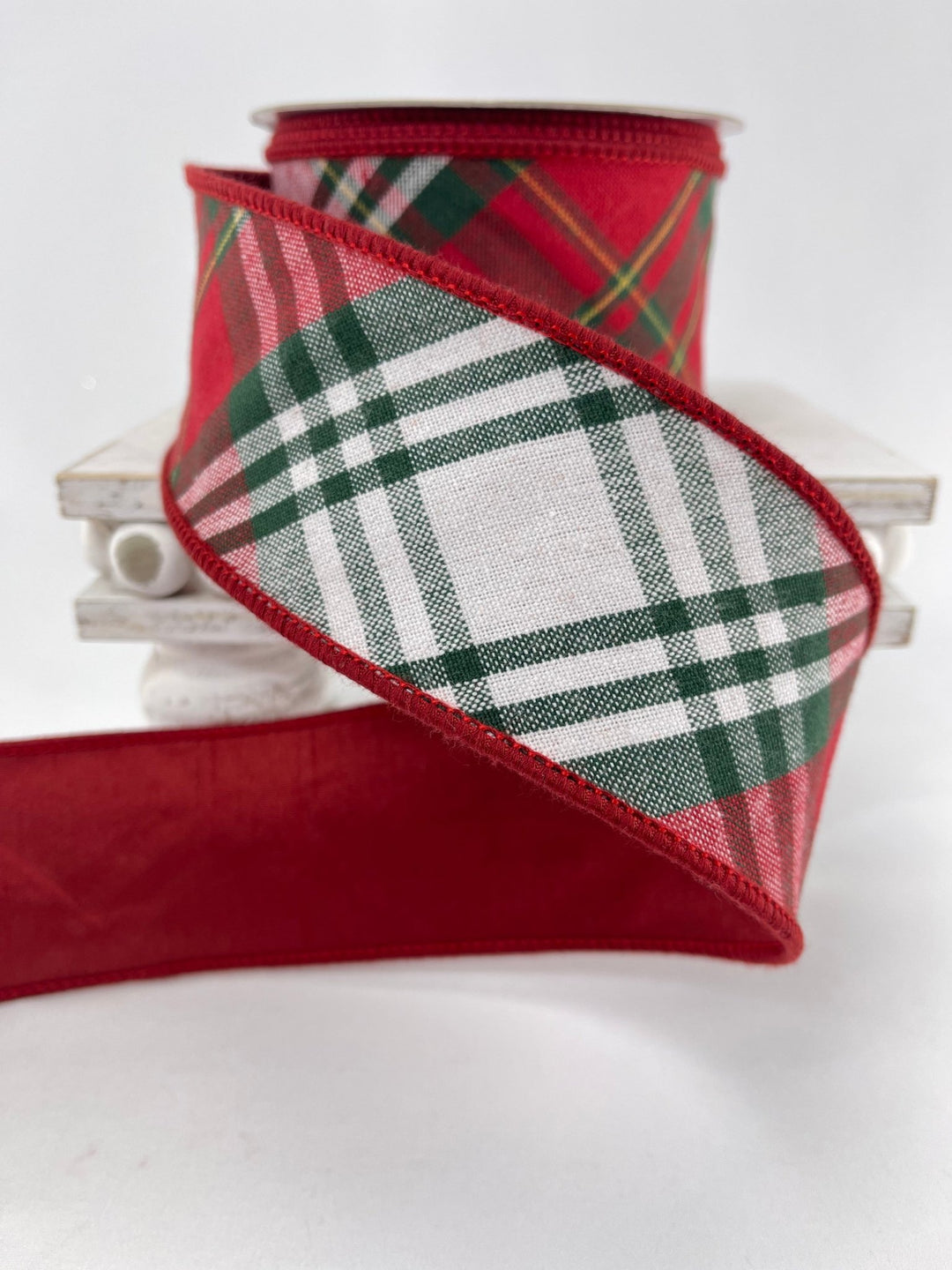Red and green holiday plaid ribbon - 2.5” - Greenery MarketWired ribbon237111