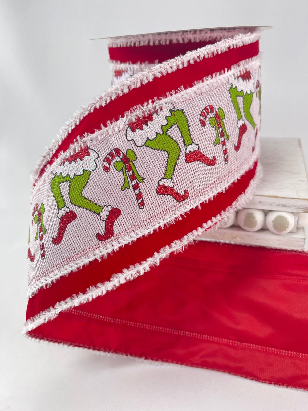 Red and lime green monster wired ribbon, 4” - Greenery MarketWinter and Christmas75153 - 04 - 12
