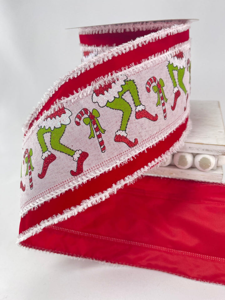 Red and lime green monster wired ribbon, 4” - Greenery MarketWinter and Christmas75153 - 04 - 12
