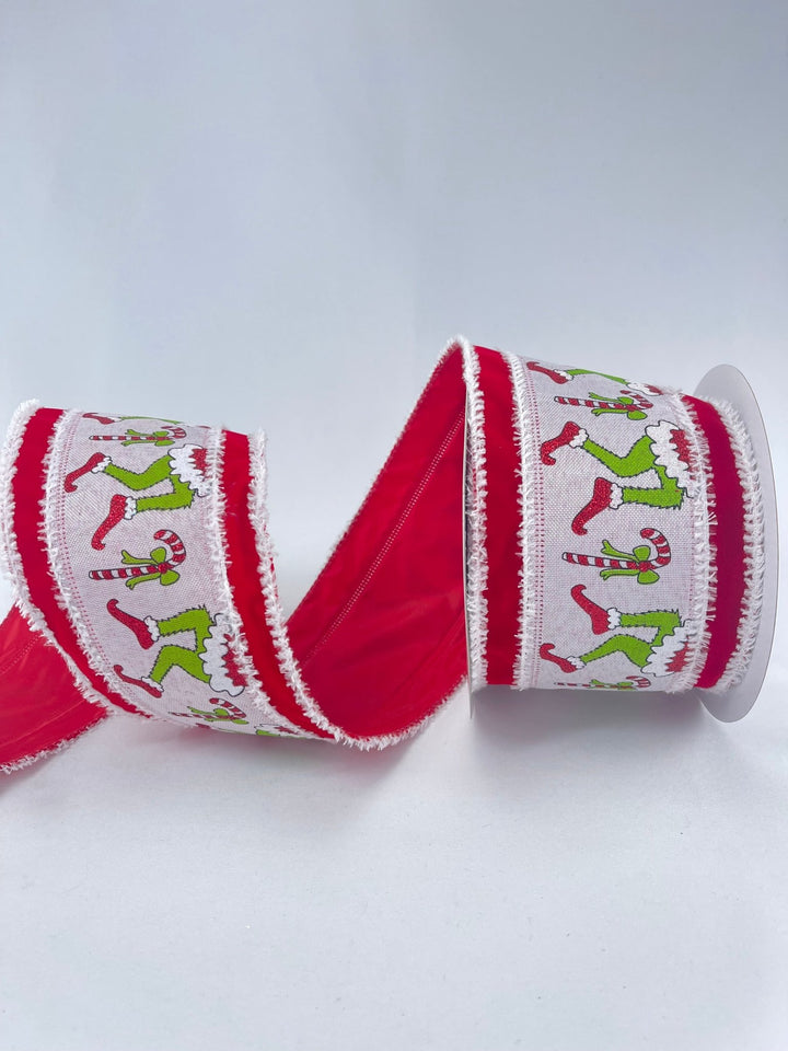 Red and lime green monster wired ribbon, 4” - Greenery MarketWinter and Christmas75153 - 04 - 12