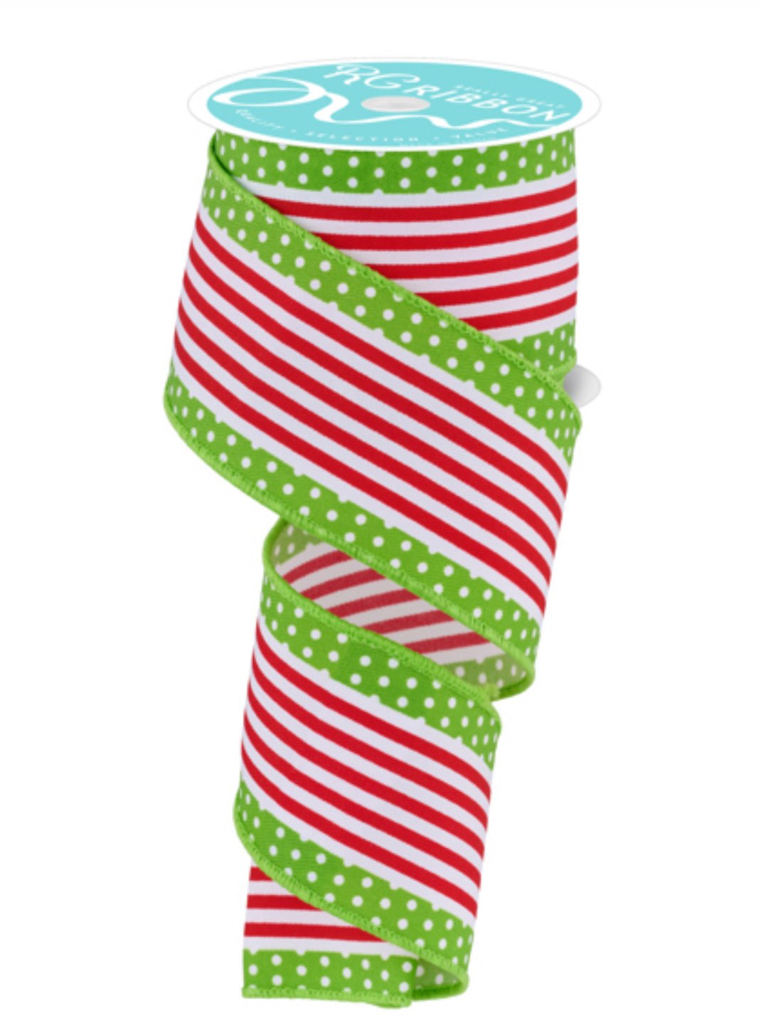 Red and lime green stripe dot 2.5” wired ribbon - Greenery MarketWired ribbonRGF1301T9