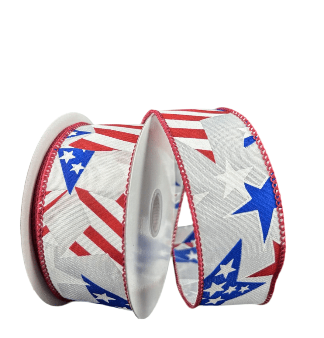Red And Royal Blue Multi Stars Wired Ribbon 1.5” - Greenery MarketWired ribbon42401 - 09 - 01
