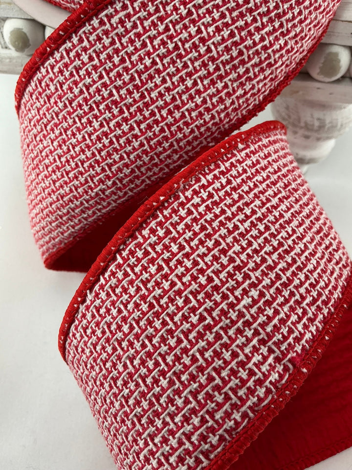 Red and white tweed 2.5” wired ribbon - Greenery Market236805