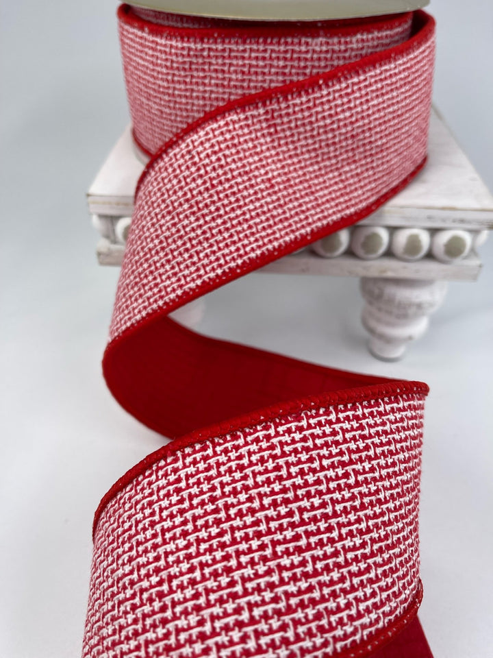 Red and white tweed 2.5” wired ribbon - Greenery Market236805