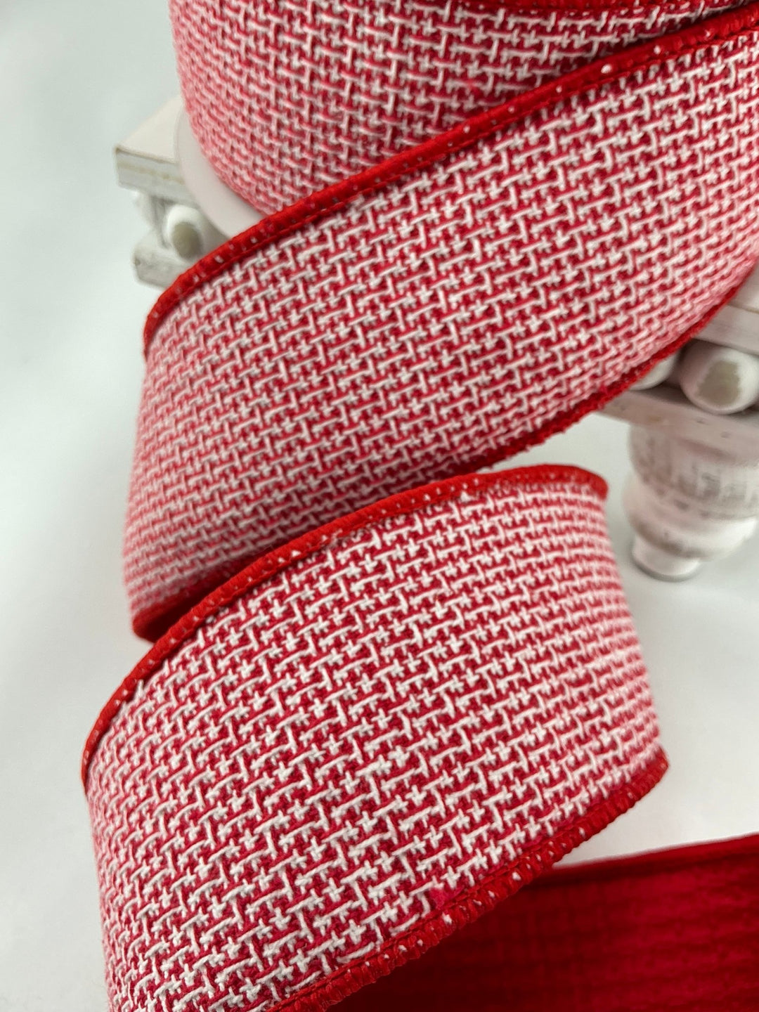 Red and white tweed 2.5” wired ribbon - Greenery Market236805