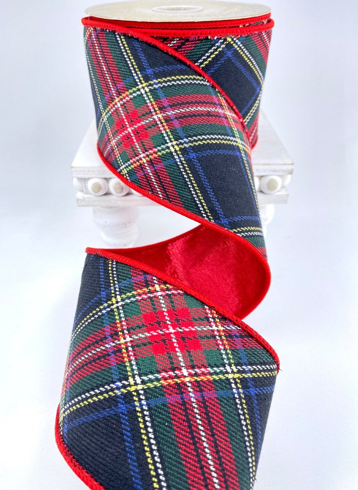 Red, black, and green holiday plaid ribbon - 2.5” - Greenery MarketWired ribbon236871