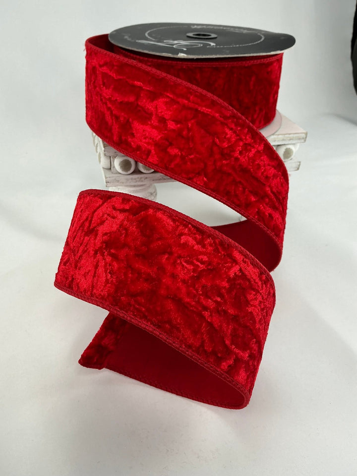 Red crushed velvet 2.5” farrisilk wired ribbon - Greenery MarketRibbons & TrimRK290 - 02