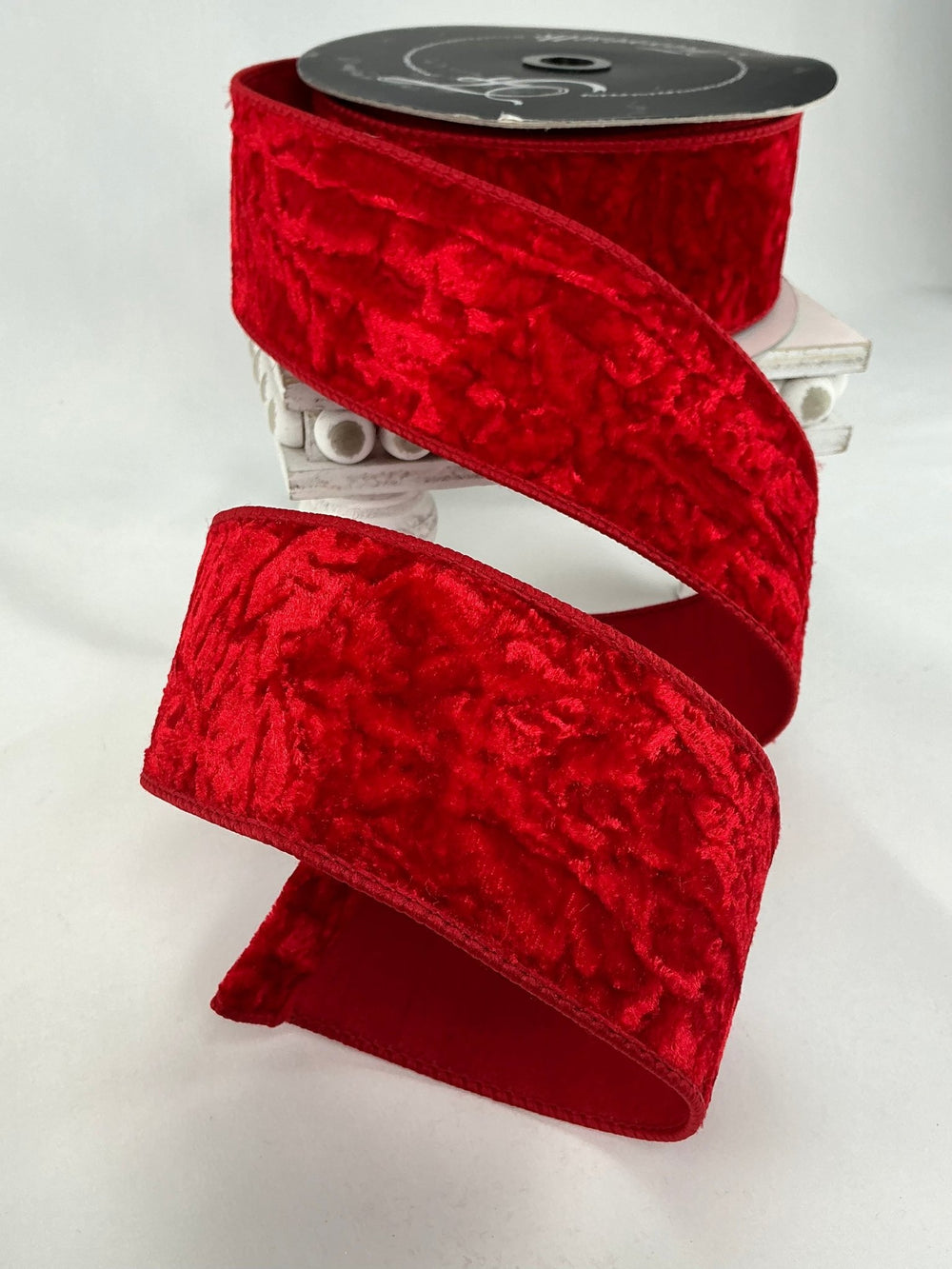 Red crushed velvet 2.5” farrisilk wired ribbon - Greenery MarketRibbons & TrimRK290 - 02