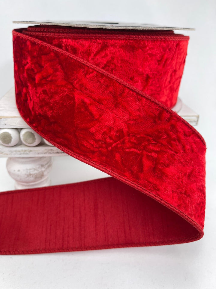 Red crushed velvet 2.5” farrisilk wired ribbon - Greenery MarketRibbons & TrimRK290 - 02