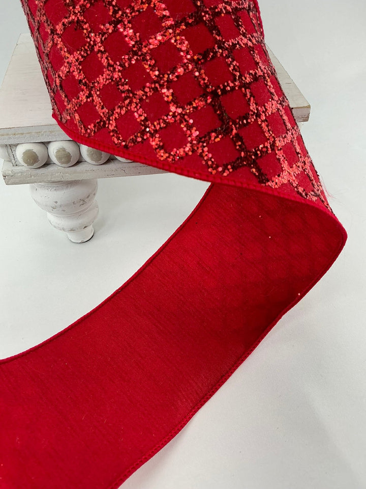 Red diamond lattice 4” farrisilk wired ribbon - Greenery MarketRibbons & TrimRK645 - 02