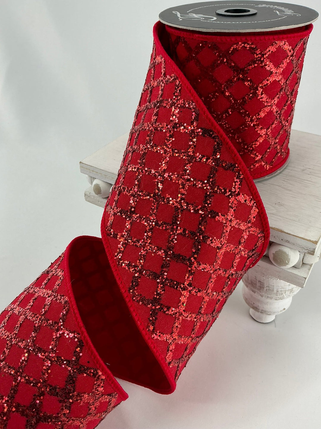 Red diamond lattice 4” farrisilk wired ribbon - Greenery MarketRibbons & TrimRK645 - 02
