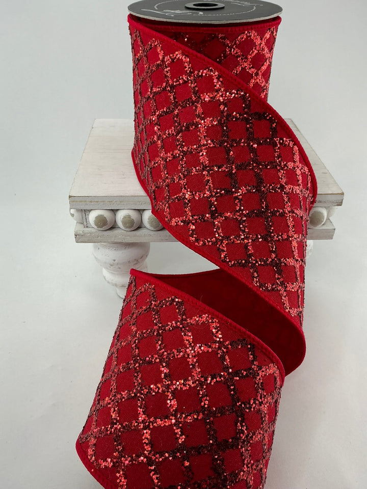 Red diamond lattice 4” farrisilk wired ribbon - Greenery MarketRibbons & TrimRK645 - 02