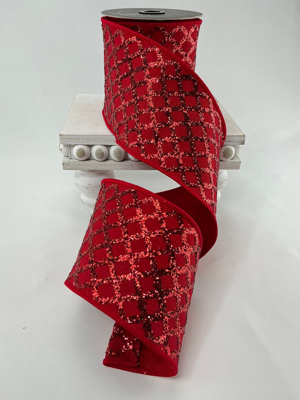 Red diamond lattice 4” farrisilk wired ribbon - Greenery MarketRibbons & TrimRK645 - 02
