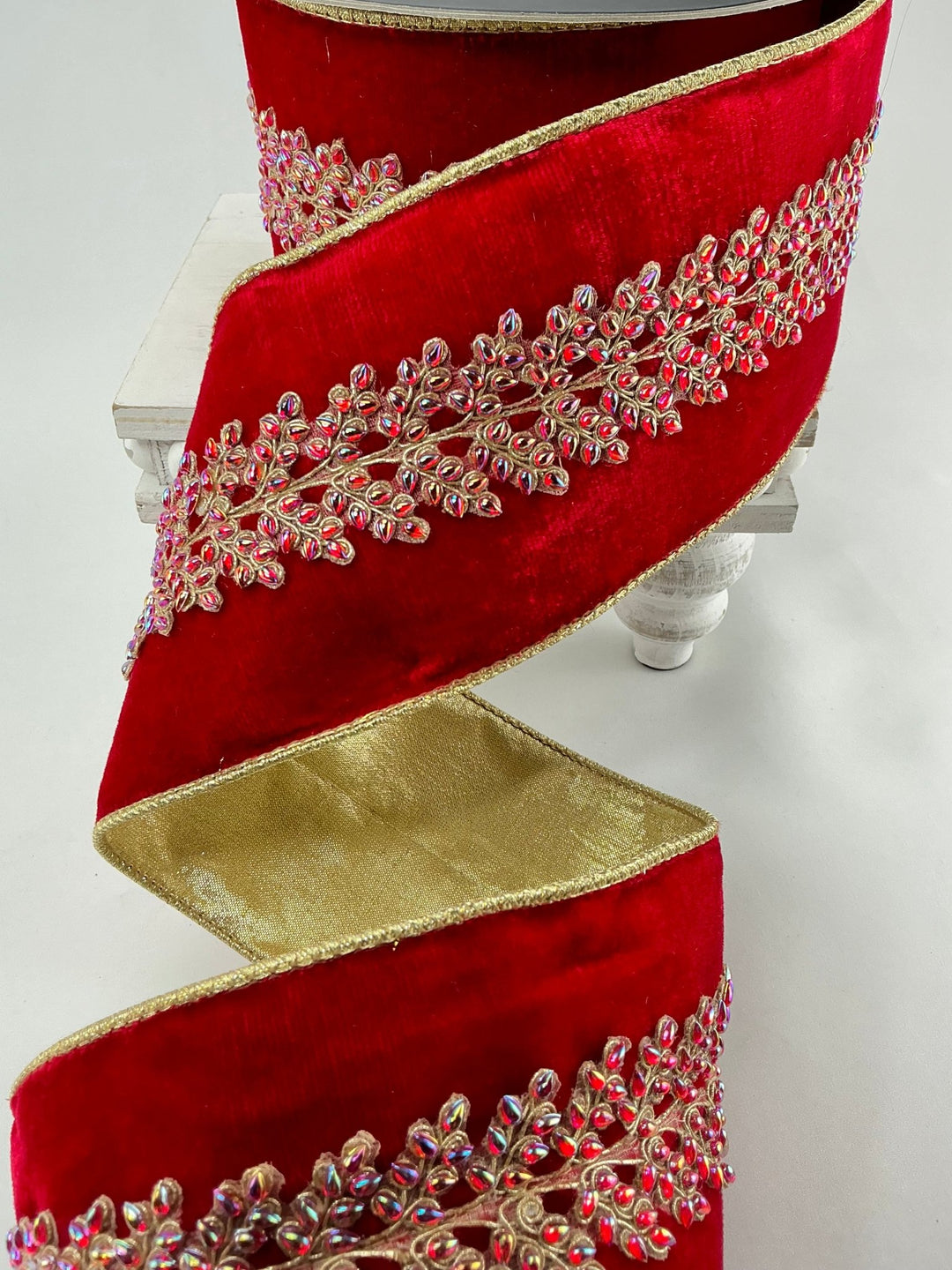 Red enchanted vines crystal 4” farrisilk wired ribbon - Greenery MarketRibbons & TrimRK744 - 02