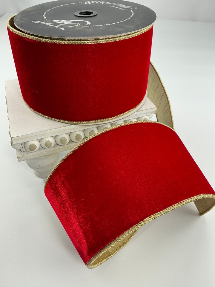 Red Farrisilk flashy velvet tree ribbon - 4” - Greenery Marketwired ribbonRG807 - 02