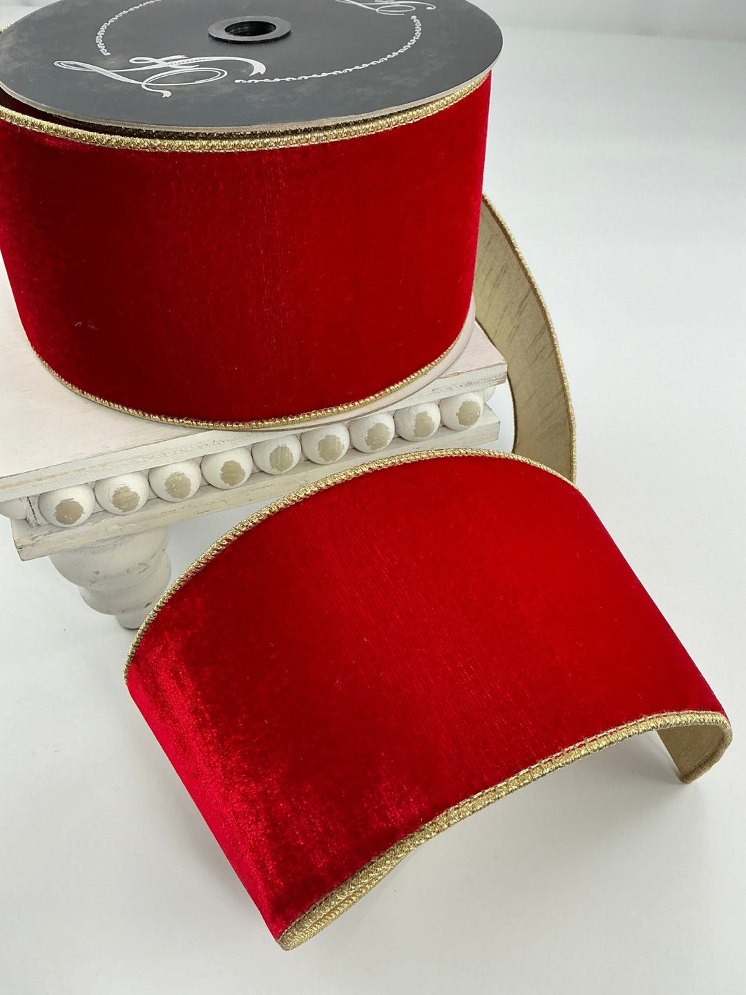 Red Farrisilk flashy velvet tree ribbon - 4” - Greenery Marketwired ribbonRG807 - 02