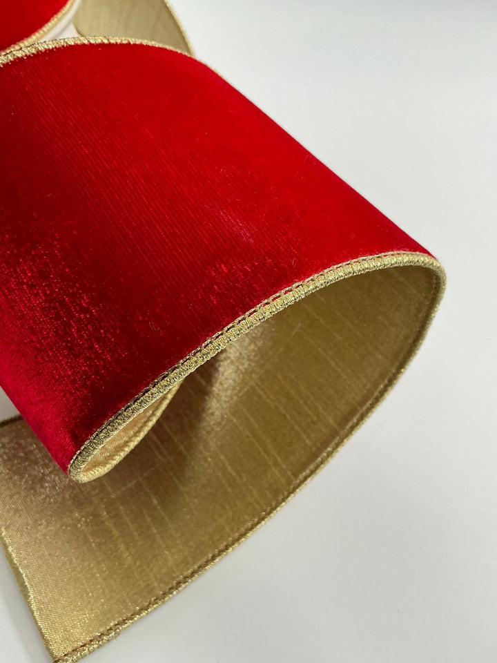 Red Farrisilk flashy velvet tree ribbon - 4” - Greenery Marketwired ribbonRG807 - 02