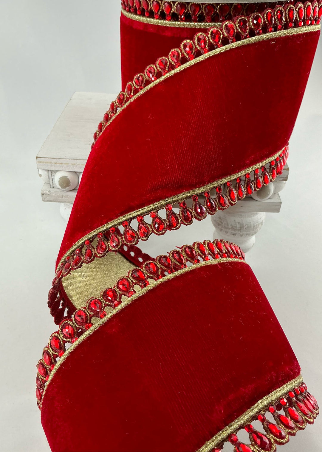 Red Farrisilk king edwards velvet tree ribbon - 4” - Greenery Marketwired ribbonRK340 - 02