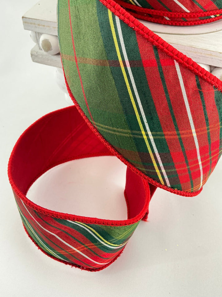Red green holiday plaid ribbon - 2.5” - Greenery MarketWired ribbon236666