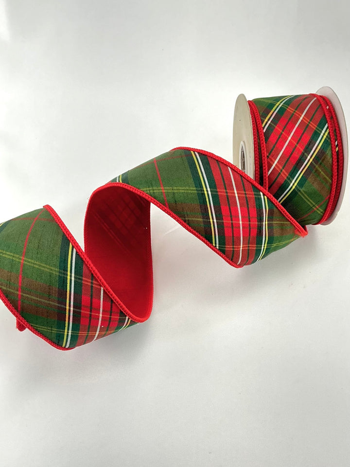 Red green holiday plaid ribbon - 2.5” - Greenery MarketWired ribbon236666