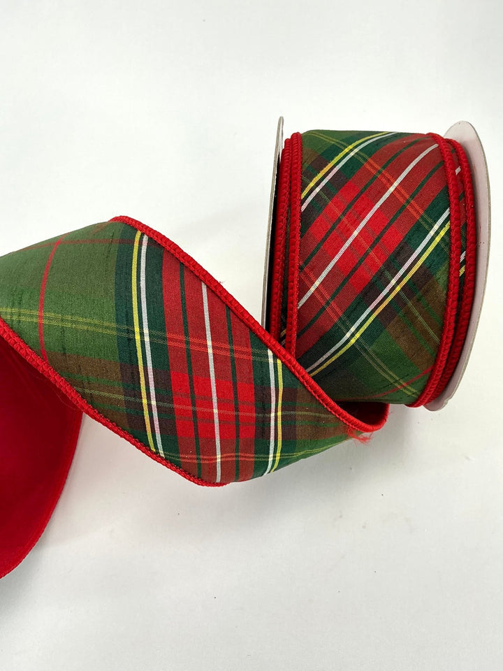 Red green holiday plaid ribbon - 2.5” - Greenery MarketWired ribbon236666