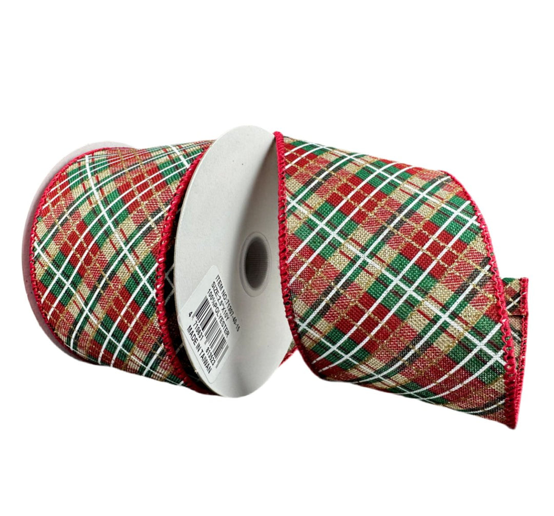 Red green holiday plaid ribbon - 2.5” - Greenery MarketWired ribbon71307 - 40 - 15