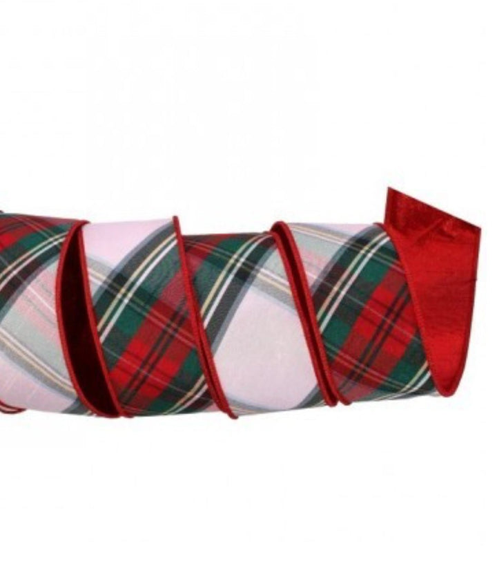 Red green holiday plaid ribbon - 2.5” - Greenery MarketWired ribbonMTX72686 RDGR