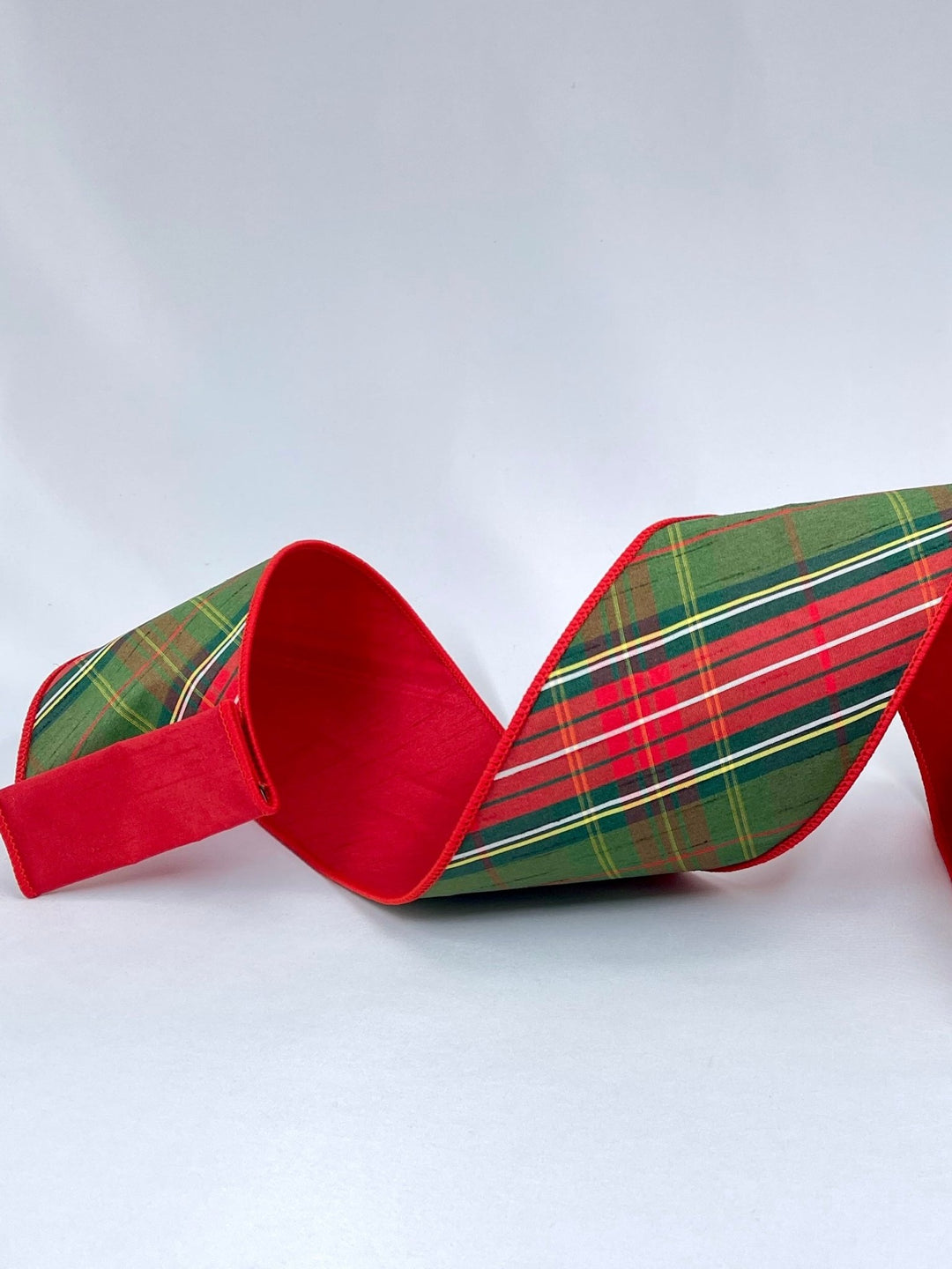 Red green holiday plaid ribbon - 4” - Greenery MarketWired ribbon236670