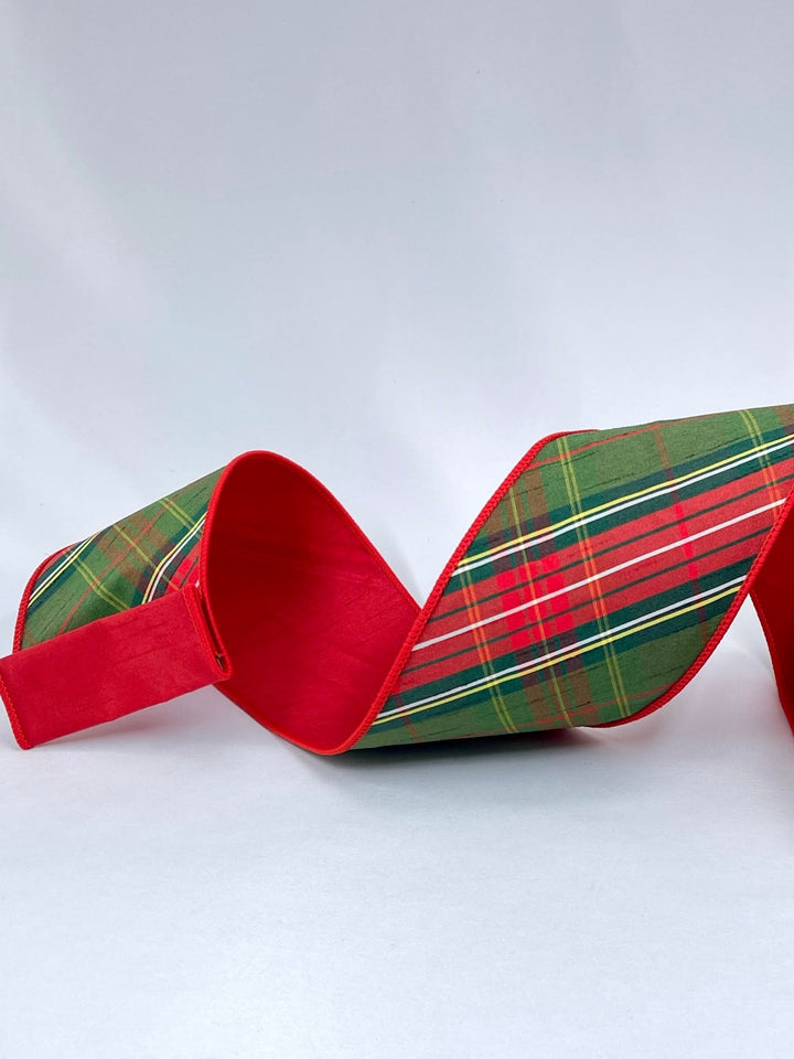 Red green holiday plaid ribbon - 4” - Greenery MarketWired ribbon236670