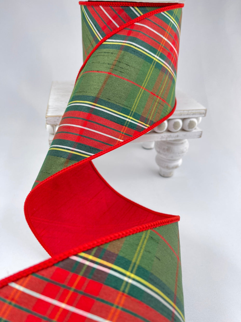 Red green holiday plaid ribbon - 4” - Greenery MarketWired ribbon236670