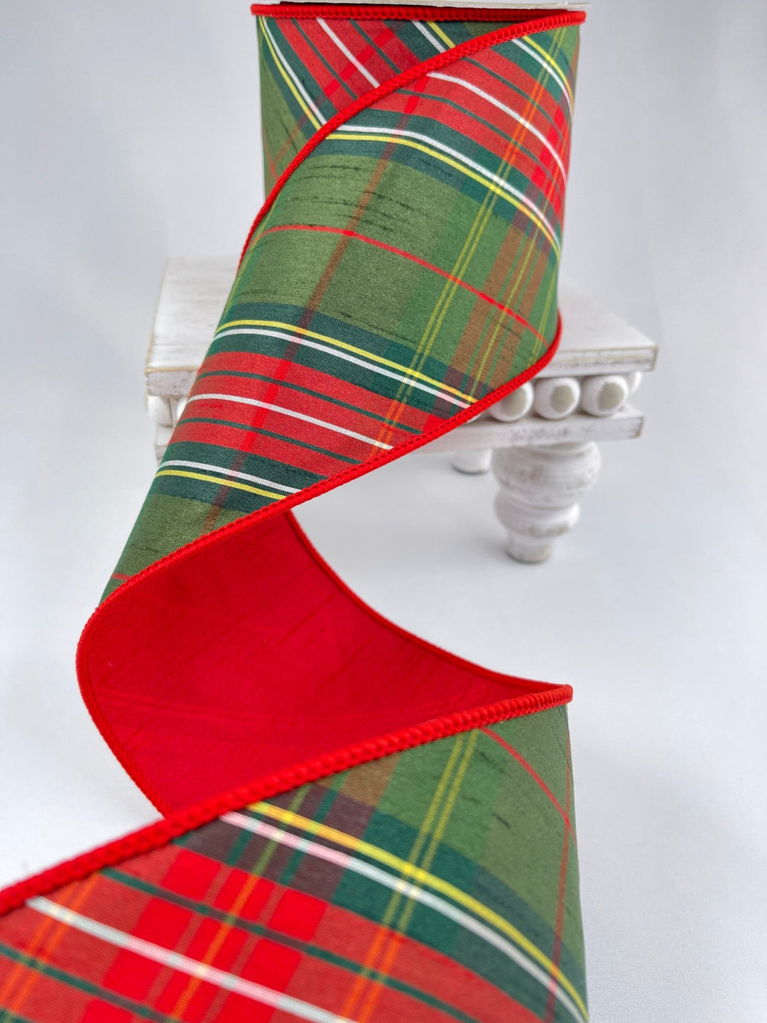 Red green holiday plaid ribbon - 4” - Greenery MarketWired ribbon236670