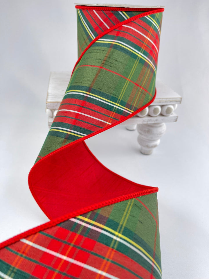 Red green holiday plaid ribbon - 4” - Greenery MarketWired ribbon236670