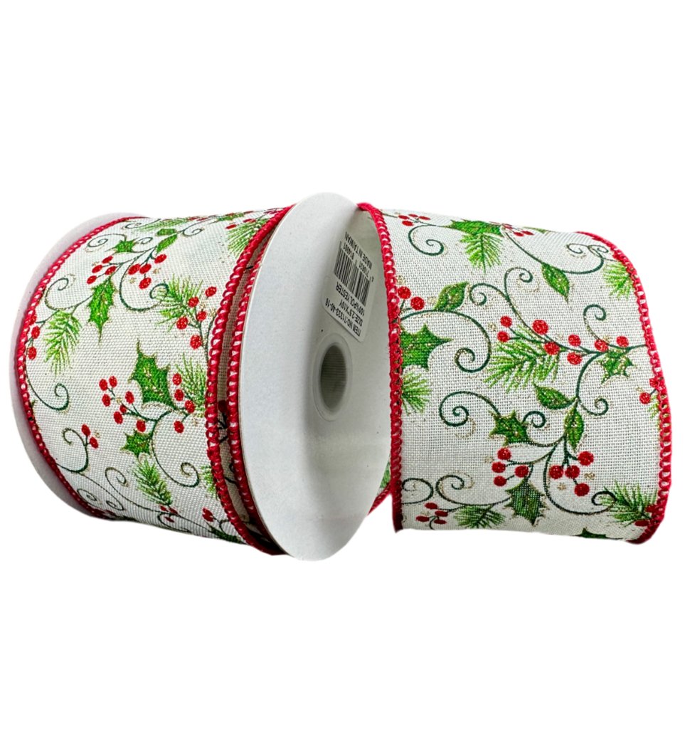 Red green holly ribbon - 2.5” - Greenery MarketWired ribbon71310 - 40 - 01