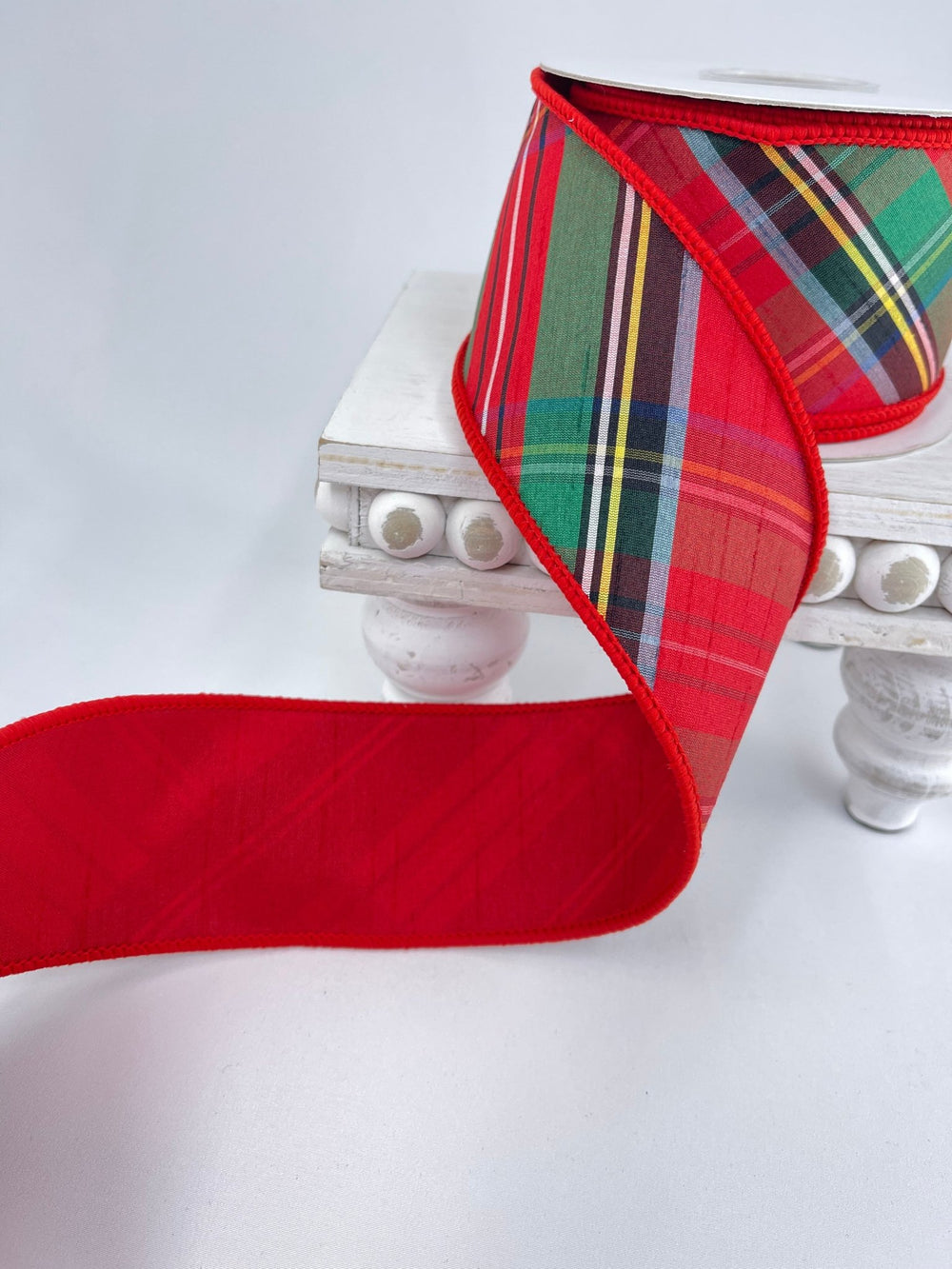 Red holiday plaid wired ribbon - 2.5" - Greenery MarketWired ribbonMTX69495