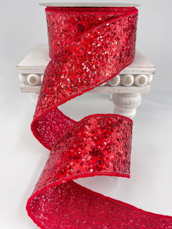 Red sequin wired ribbon - 2.5” - Greenery MarketWired ribbon238788