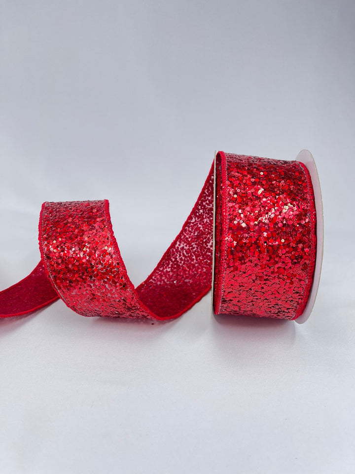 Red sequin wired ribbon - 2.5” - Greenery MarketWired ribbon238788