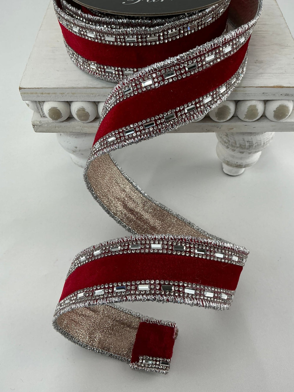 Red shimmering jewels trim 1.5” farrisilk wired ribbon - Greenery MarketRibbons & TrimRC177 - 02