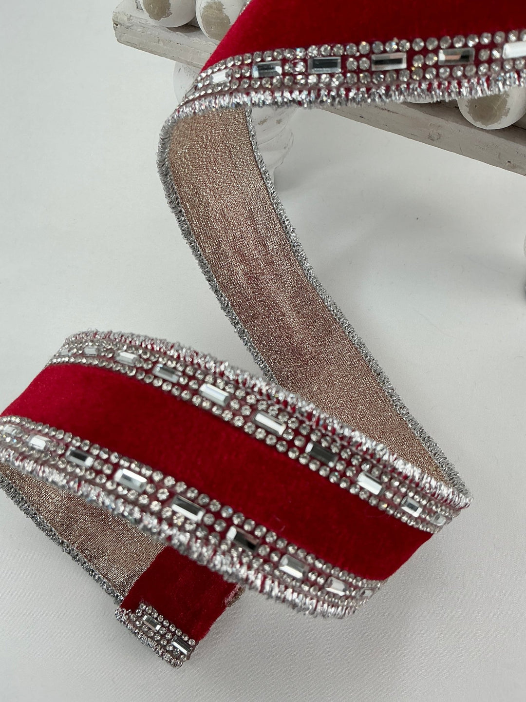 Red shimmering jewels trim 1.5” farrisilk wired ribbon - Greenery MarketRibbons & TrimRC177 - 02