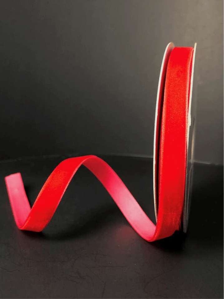 Red unwired velvet ribbon 3/8” - Greenery MarketWired ribbonX950701 - 12