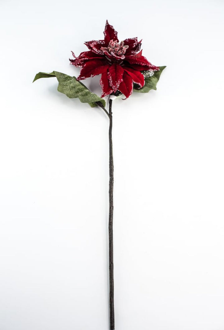 Red velvet iced poinsettia stem - Greenery MarketMTX74542 RED