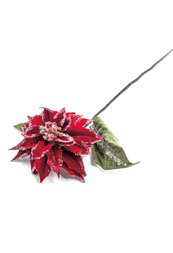 Red velvet iced poinsettia stem - Greenery MarketMTX74542 RED