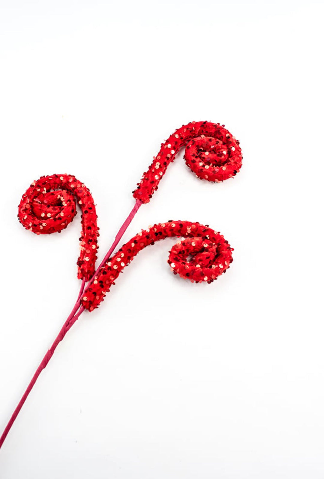 Red velvet sequin wired curly spray - Greenery MarketArtificial Flora85921RD