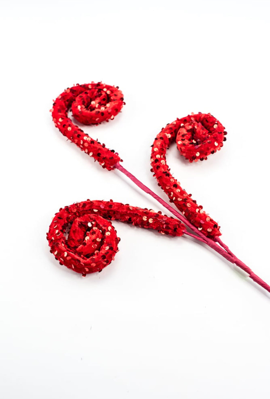 Red velvet sequin wired curly spray - Greenery MarketArtificial Flora85921RD