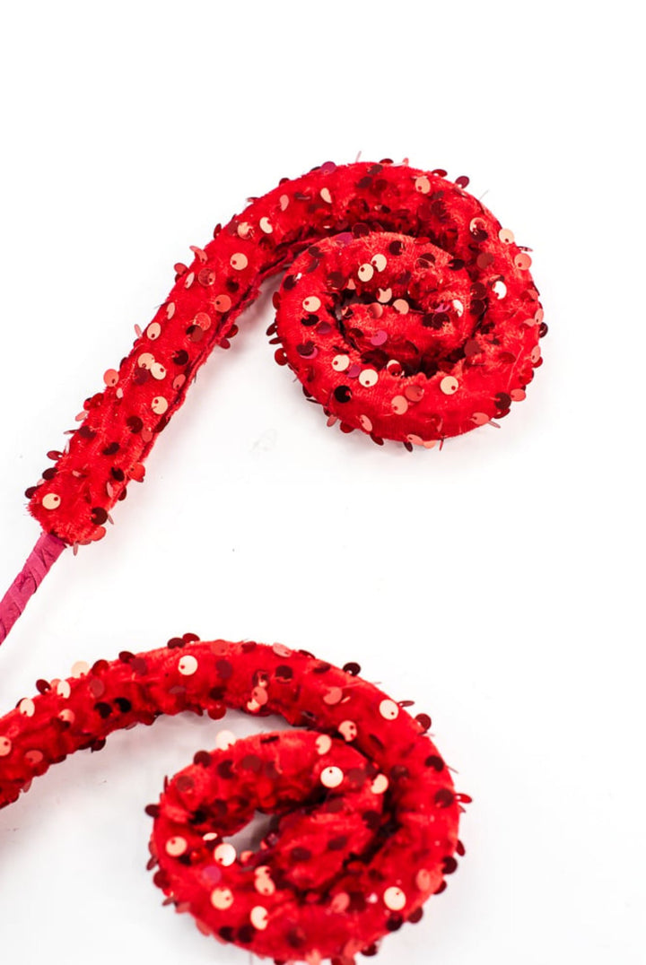 Red velvet sequin wired curly spray - Greenery MarketArtificial Flora85921RD