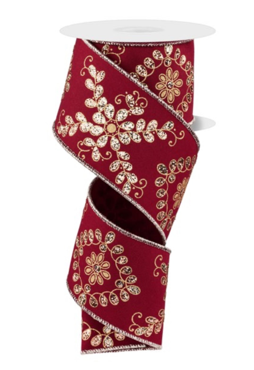 Red wine with vine ornate loop wired ribbon 2.5” - Greenery MarketWired ribbonRGE192472