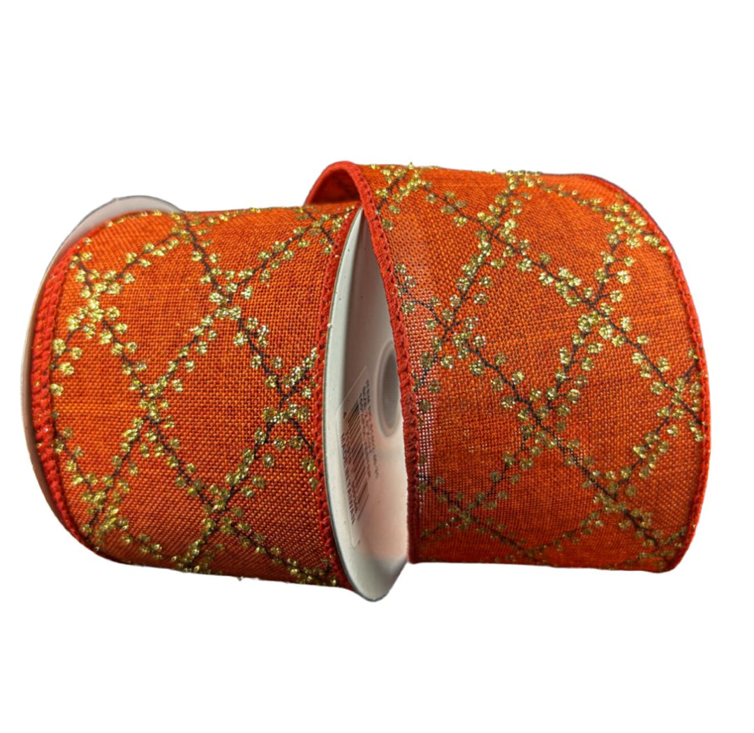 Rust and gold diamond wired ribbon, 2.5" - Greenery MarketWired ribbon61402 - 40 - 31