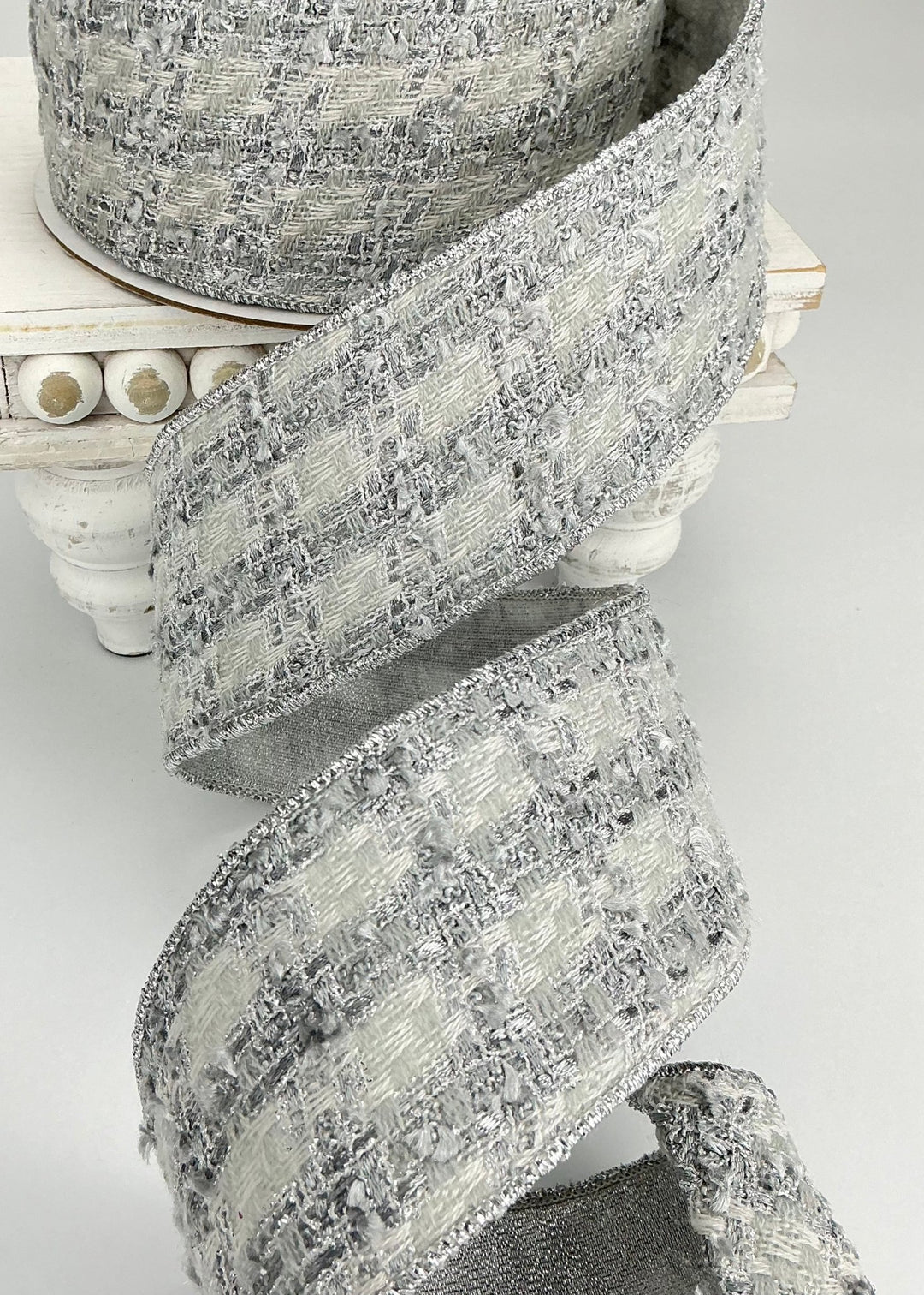 Silver and white tweed wired ribbon 2.5” - Greenery MarketRibbons & Trim239541