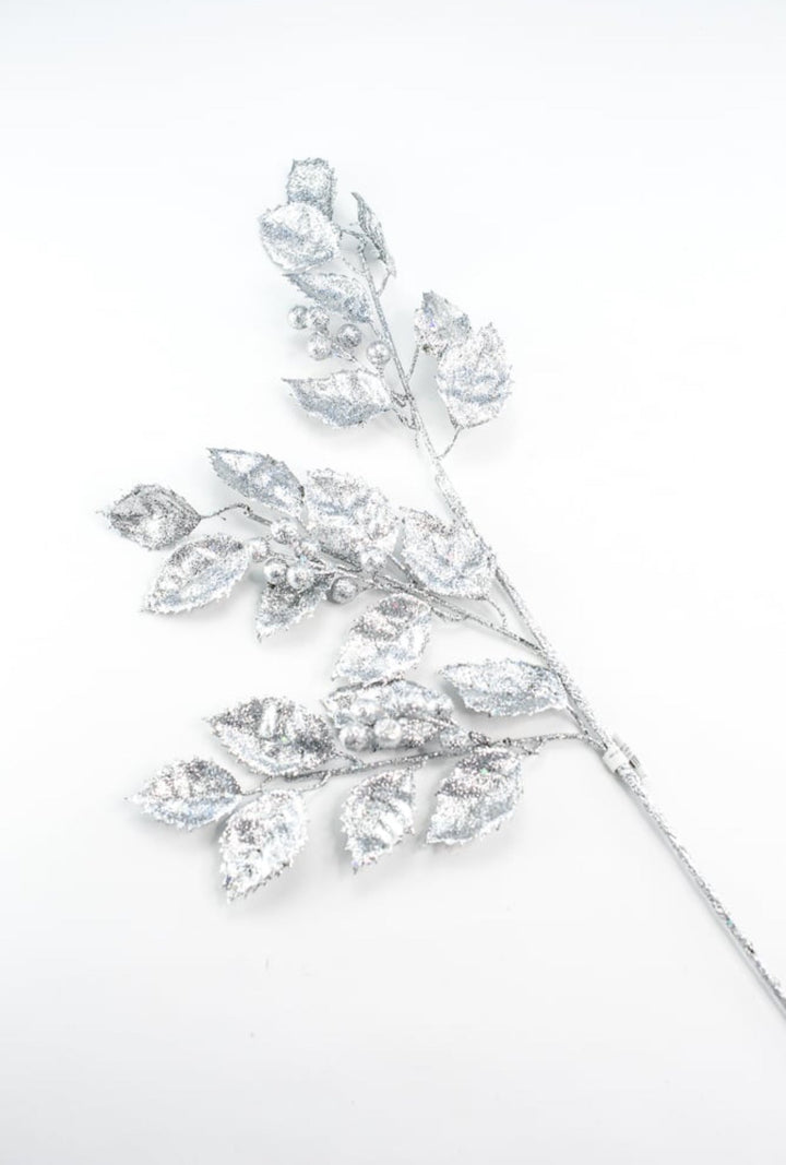 Silver laser glitter laurel leaves spray - Greenery MarketSeasonal & Holiday DecorationsMTX73700 SHSI