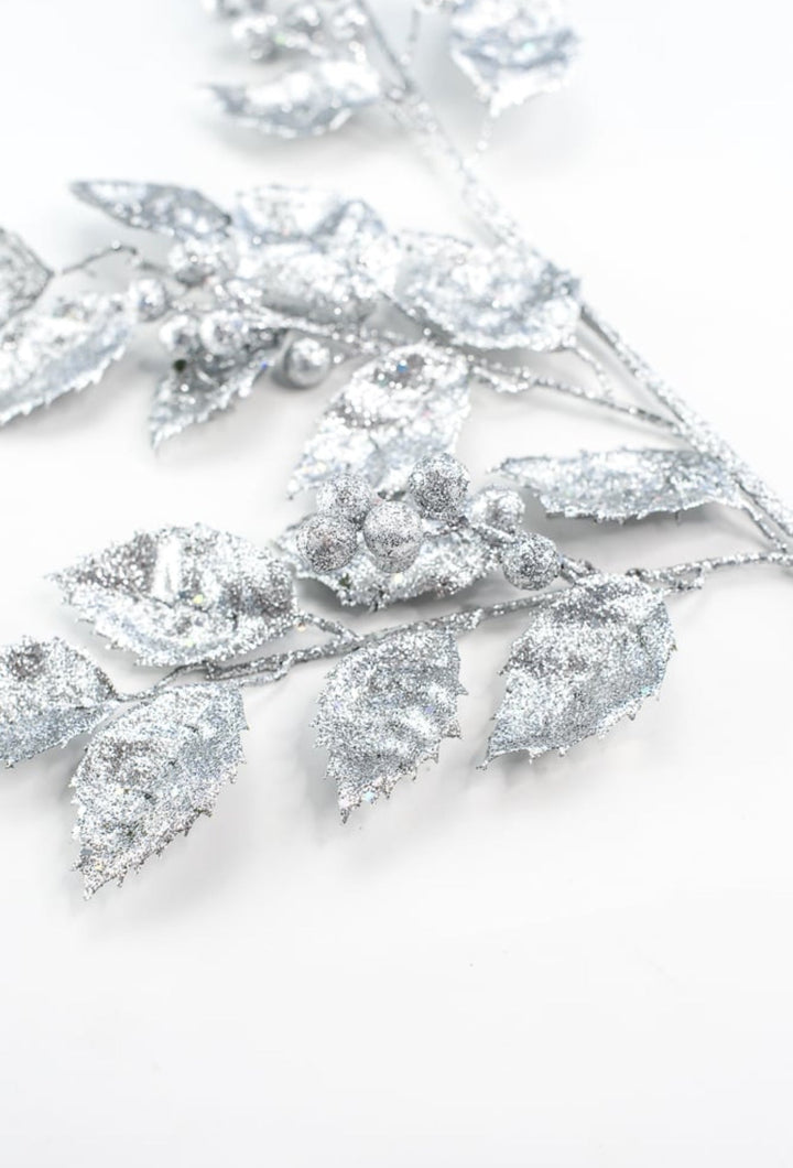 Silver laser glitter laurel leaves spray - Greenery MarketSeasonal & Holiday DecorationsMTX73700 SHSI