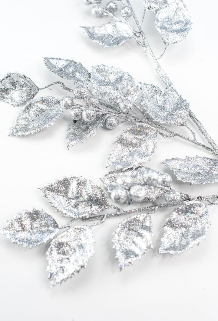 Silver laser glitter laurel leaves spray - Greenery MarketSeasonal & Holiday DecorationsMTX73700 SHSI